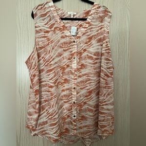 Maurices Peach and White Printed Sleeveless Button-Front Tank